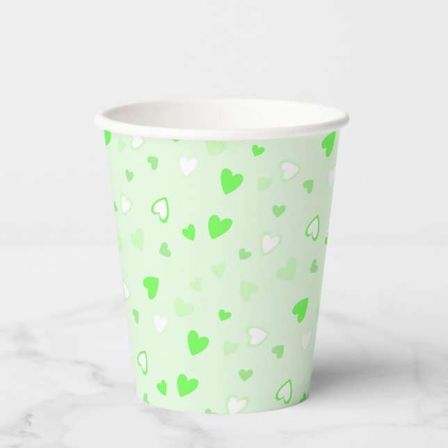 Gobelets En Papier Vert Coeurs mignons (Recto)