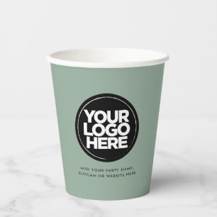 Gobelets En Papier Vert écologique Logo et texte personnalisés
