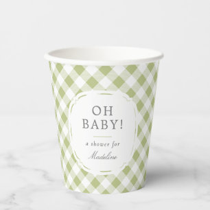 Gobelets En Papier Vert et blanc En vichy Motif Oh Baby shower