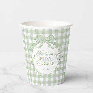 Gobelets En Papier Vert Gingham Coquette Nœud Papillon Baby Shower Ma