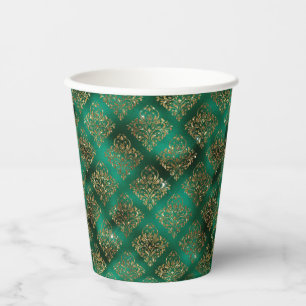Gobelets En Papier Vert or métal Damask Élégant