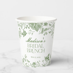 Gobelets En Papier Vert Toile De Jouy Vintage Floral Mariage Petit Dé