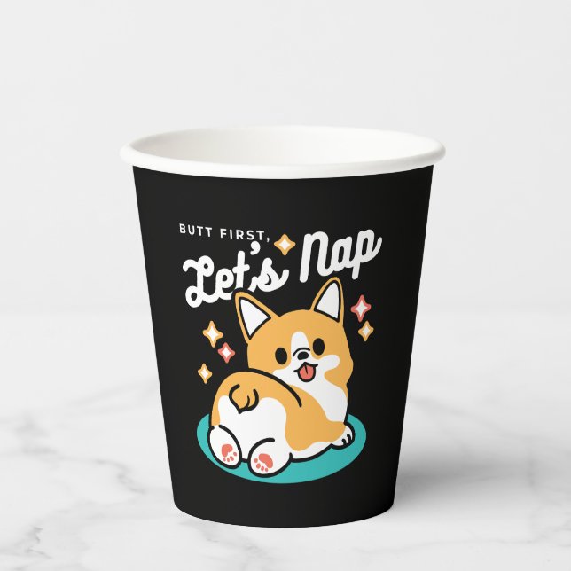 Gobelets En Papier Vibes Corgi Butt et Nap - Joli chien couché (Recto)