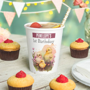 Gobelets En Papier Vibes de printemps Chicks - 1er anniversaire -
