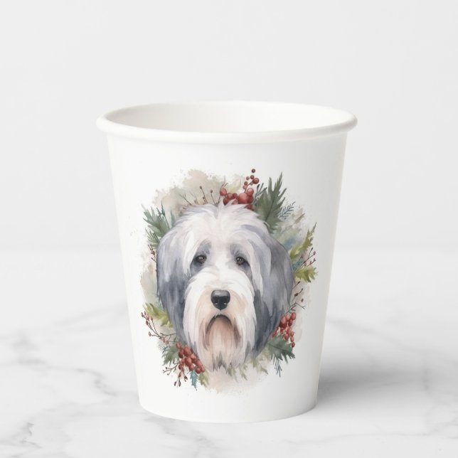 Gobelets En Papier Vieux anglais Sheepdog Christmas Wreath Festive Pu (Recto)