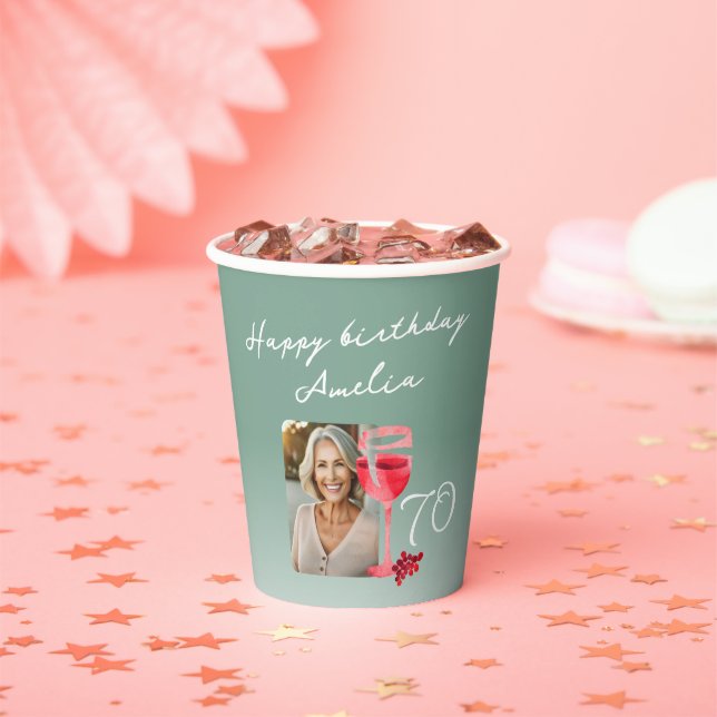 Gobelets En Papier Vin rouge Verre aquarelle Photo fête d'anniversair (Insitu)