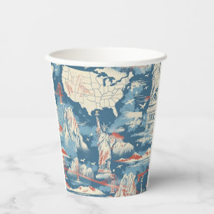 Gobelets En Papier Vintage American Landmark Motif - Liberty, USA
