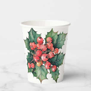 Gobelets En Papier Vintage aquarelle sainte baies feuilles