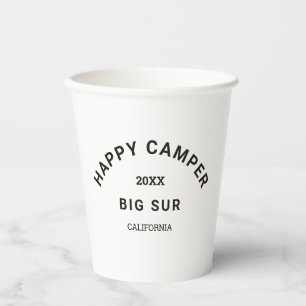 Gobelets En Papier Vintage Black Happy Camper Crest Camping sur mesur