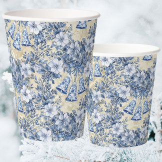 Gobelets En Papier Vintage Chinoiserie Blue Wreath Bells Holiday