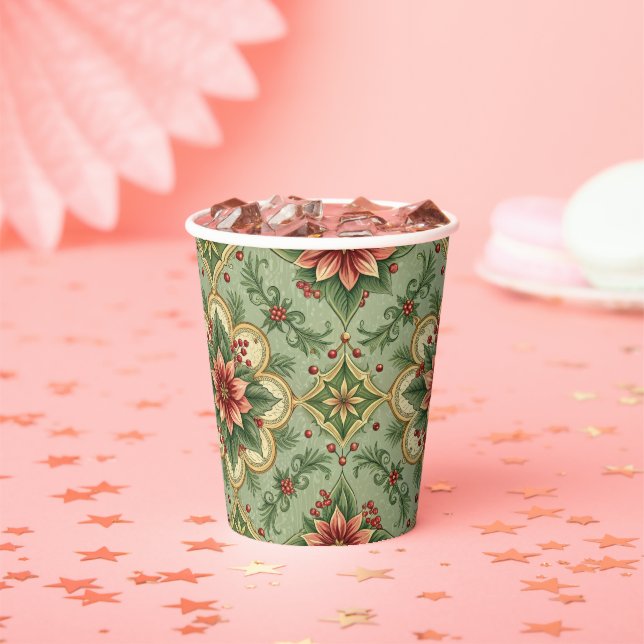 Gobelets En Papier Vintage Christmas Poinsettia (Insitu)