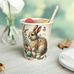 Gobelets En Papier Vintage Easter Bunny Rabbit Egg Watercolor