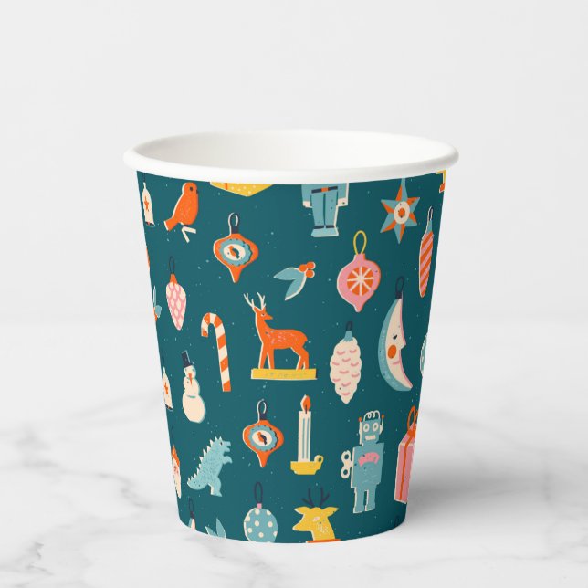 Gobelets En Papier Vintage Noël Ornements Motif (Recto)
