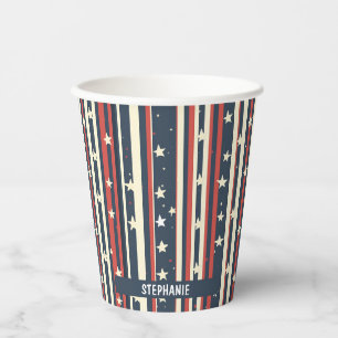 Gobelets En Papier Vintage rouge, blanc et bleu avec étoiles (2)