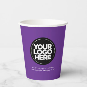 Gobelets En Papier Violet Logo et texte personnalisés