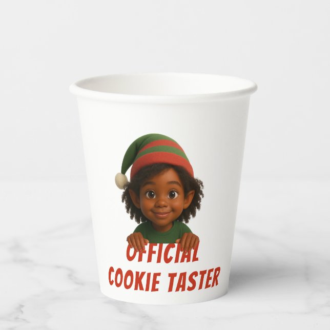 Gobelets En Papier Visages d'Elf drôles | Testeur de biscuits officie (Recto)