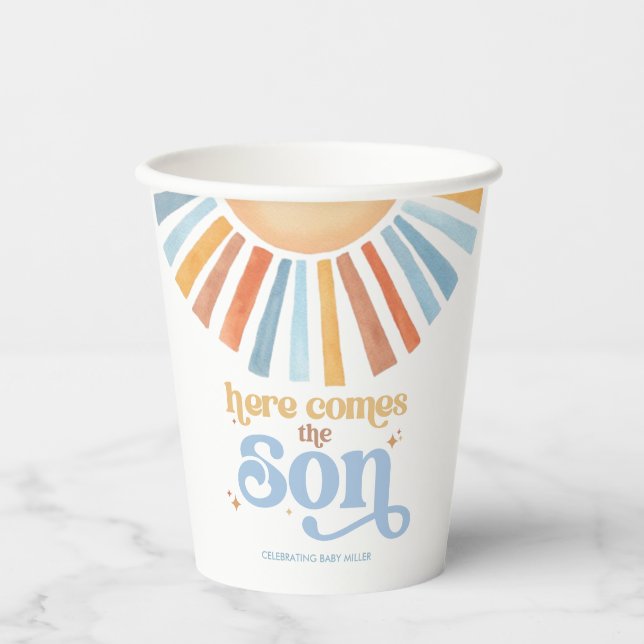 Gobelets En Papier Voici Le Baby shower De Boho De Texte Personnalisé (Recto)