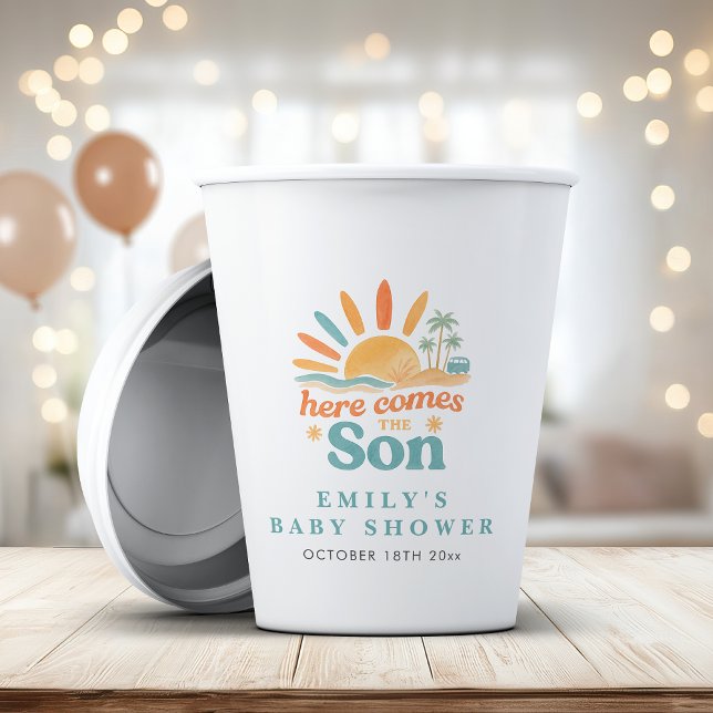 Gobelets En Papier Voici Le Fils Bébé Garçon Douche D'Été (Créateur téléchargé)