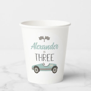 Gobelets En Papier Voiture de course vintage trois anniversaire