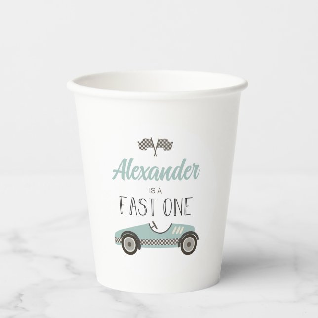 Gobelets En Papier Voiture Fast One bleue Race Anniversaire (Recto)