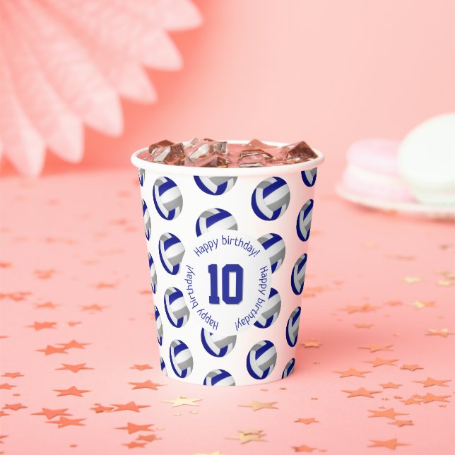 Gobelets En Papier volley gris bleu filles garçons sport anniversaire (Insitu)