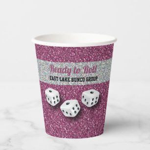 Gobelets En Papier Votre nom Pink Sparkel Dice Bunco