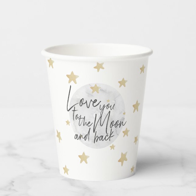 Gobelets En Papier Vous aimez à la lune et le Baby shower arrière (Recto)