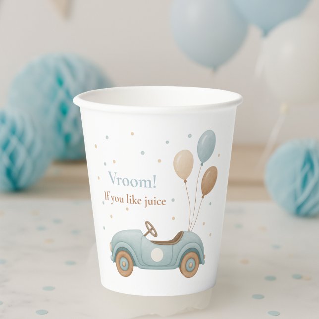 Gobelets En Papier Watercolor Blue Car Anniversaire | Fête des garçon (Créateur téléchargé)