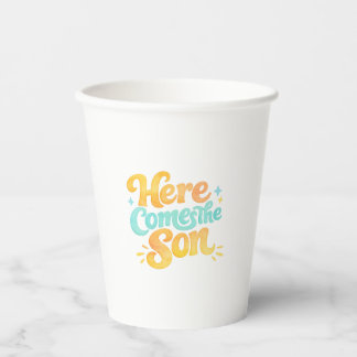 Gobelets En Papier Watercolor Here Comes the Son Baby Shower Cups