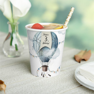 Gobelets En Papier Watercolor Hot Air Balloon // Anniversaire de l’en