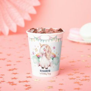 Gobelets En Papier Watercolor Rainbow Unicorn Girl Birthday Party