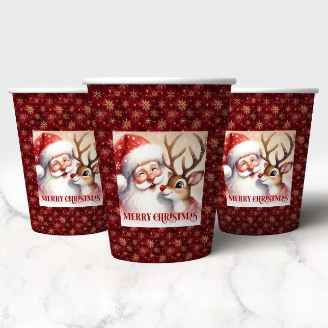 Gobelets En Papier Watercolor Santa Rudolph Christmas Party Cup Art (Watercolor Santa Rudolph Christmas Party Cup Art)