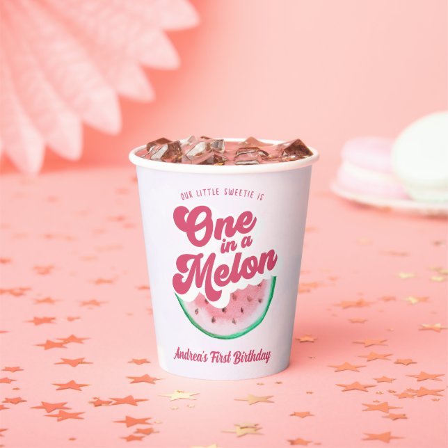 Gobelets En Papier Watermelon One dans un Melon Retro Premier anniver (Insitu)