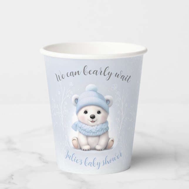 Gobelets En Papier We Can Bearly Wait Blue Polar Bear Baby Shower (Recto)