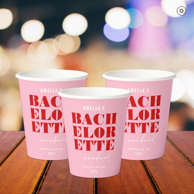 Gobelets En Papier Week-end de Bachelorette rose et rouge gras (Créateur téléchargé)