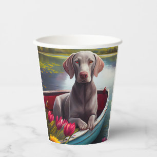 Gobelets En Papier Weimaraner sur une pagaie : une aventure pittoresq