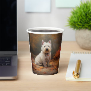 Gobelets En Papier West Highland White Terrier à l'automne Leaves aut