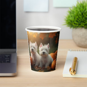 Gobelets En Papier West Highland White Terrier Chiot Citrouille d'aut