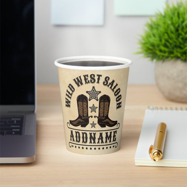 Gobelets En Papier Western Cowboy Boots AJOUTER LE NOM Sheriff Spurs  (Insitu)