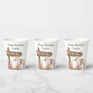Gobelets En Papier Western Pink Cowgirl Wild West Horse Anniversaire