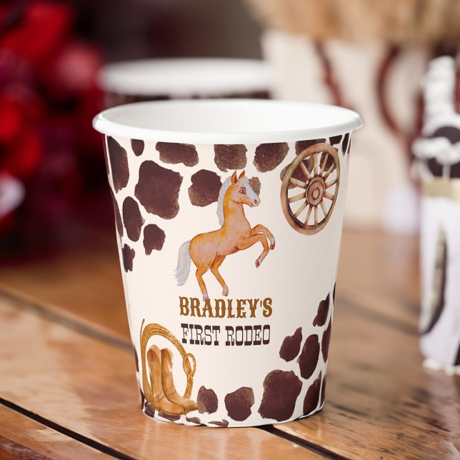 Gobelets En Papier Western premier rodéo saddup cheval fête d'anniver (Western first rodeo saddle up horse birthday party paper cups personalized rodeo cowboy tablewware)