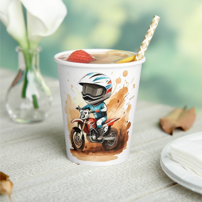 Gobelets En Papier Whimsical Dirt Wheels Motorcycle Anniversaire (Insitu)