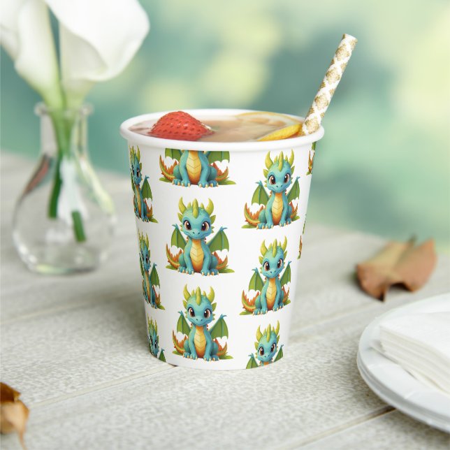 Gobelets En Papier Whimsical Green Baby Dragon Imaginaire Party (Insitu)