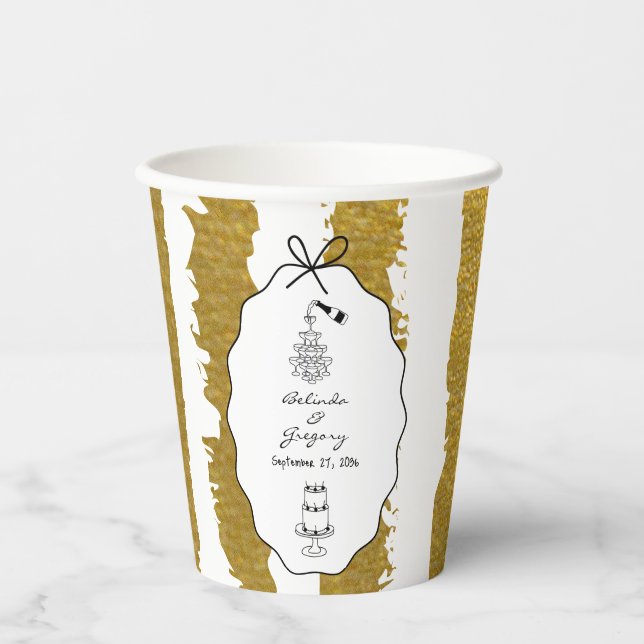 Gobelets En Papier Whimsical Stripes Handwritten Painted Wedding  (Recto)