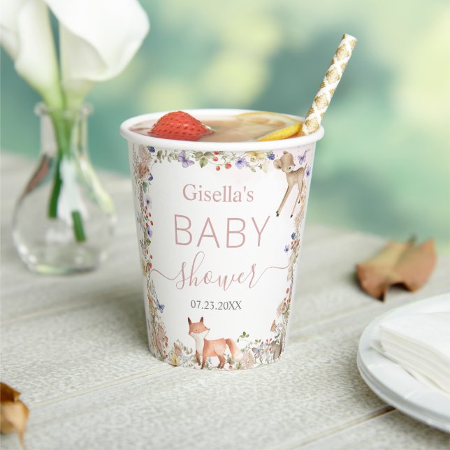 Gobelets En Papier Whimsical Woodland Animals Wildflower Baby Shower  (Insitu)