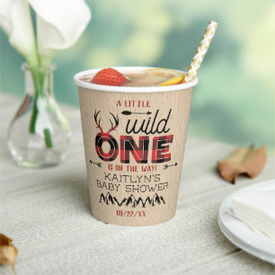 Gobelets En Papier Wild One Boys Rustic Plaid Baby shower de bûcheron