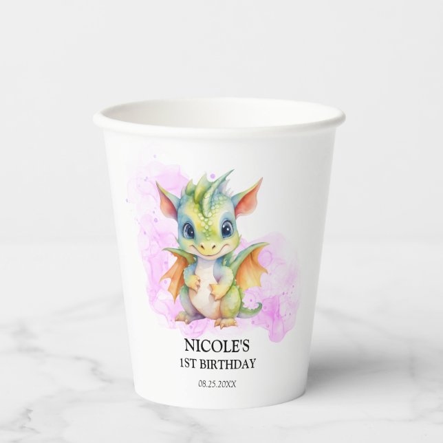 Gobelets En Papier Wild One Cute Baby Dragon Fairytale 1er Anniversai (Recto)