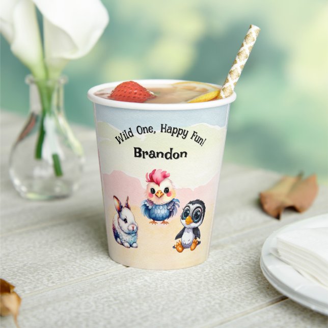 Gobelets En Papier Wild One Happy Fun Woodland Animaux Aquarelle (Insitu)