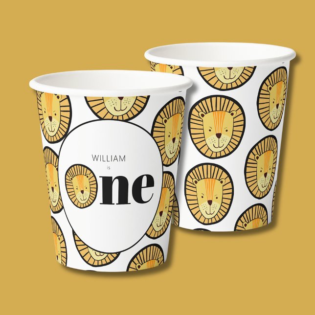 Gobelets En Papier Wild One Lion Boys premier anniversaire (Wild One Lion First Birthday Paper Cups)