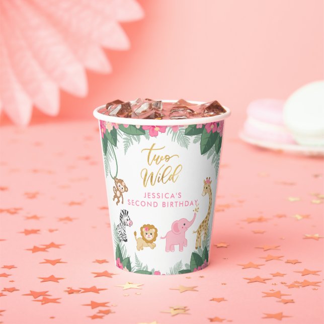 Gobelets En Papier Wild ONE - Pink Safari Girl's DEUXIÈME Anniversair (Insitu)